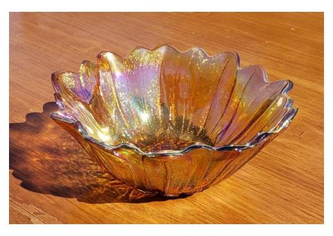 Carnival Glass Indiana Amber Lily Pons 7" Sunflower Bowl Iridescent Vintage
